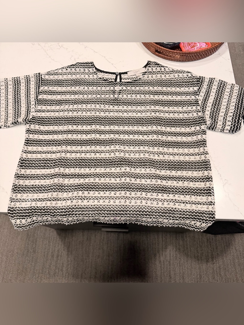 LOFT Striped Crochet Modern Tee